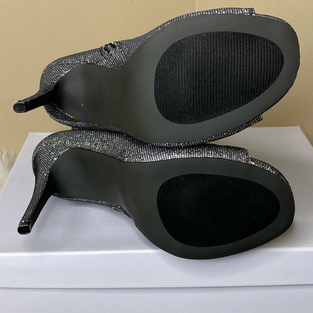 Steve Madden Iridescent Glitter Lace-Up Peep-Toe Stiletto Booties - Black Ribbon - Picture 8 of 9